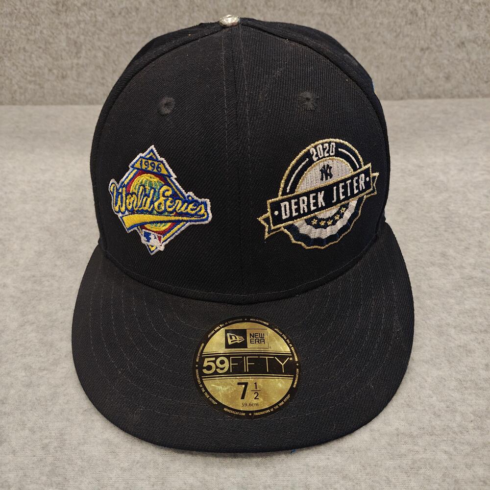New York Yankees Derek Jeter Hat Cap Fitted Mens 7 1/2 MLB World Series New Era - Picture 2 of 12